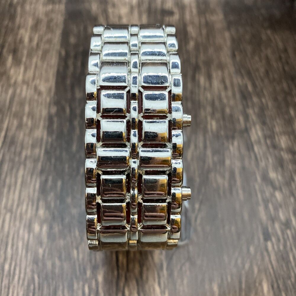 Modern Silver Tone Red LED Watch